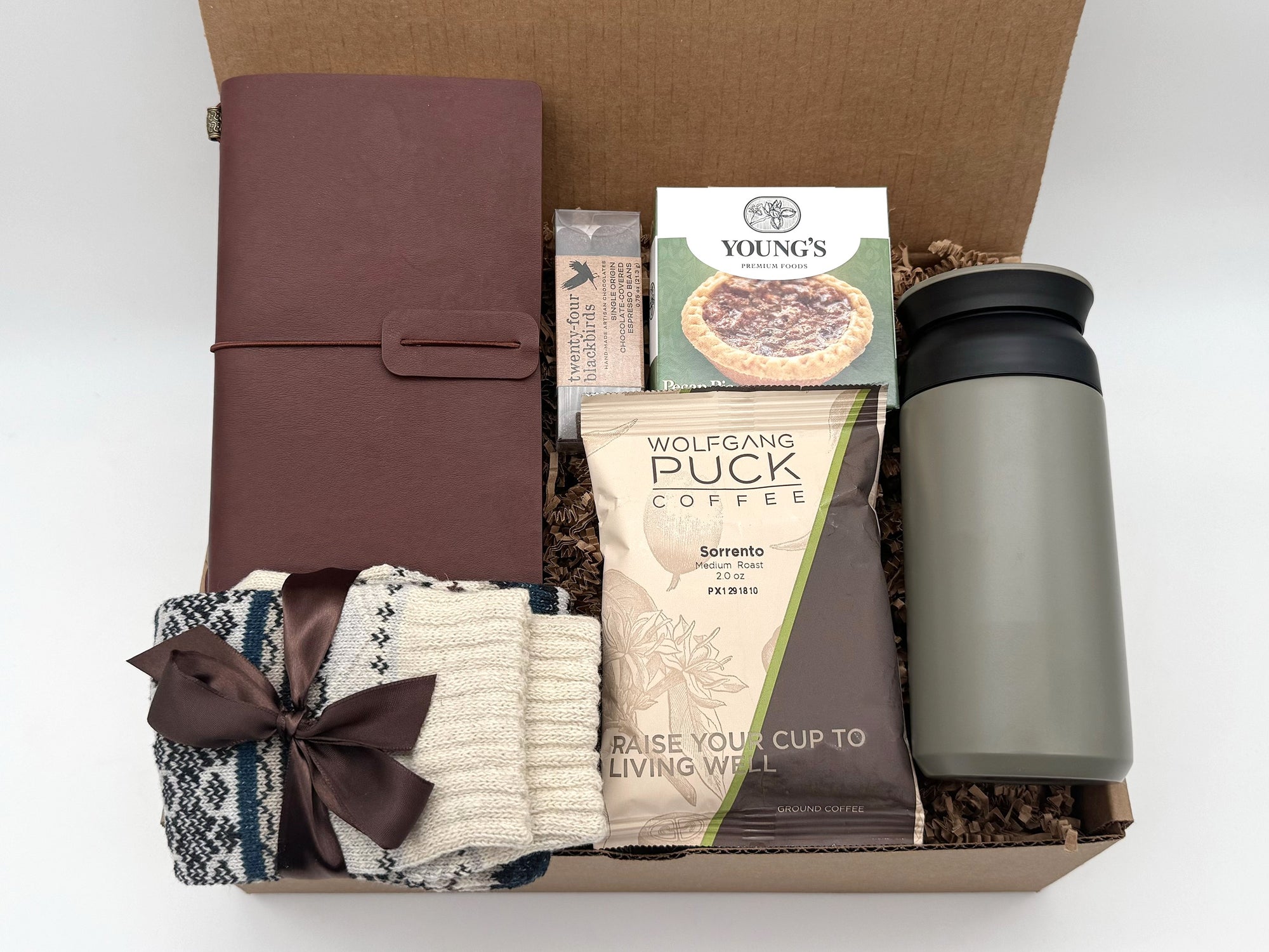 Adventurer's Trove | Snacks Gift Basket, Coffee Set with Tumbler
